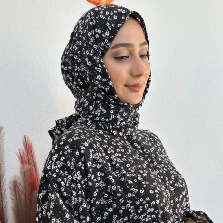 Şal Birleşik Namaz Elbisesi - Siyah Çiçekli