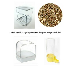 4'lü Set (Akıllı Yemlik-Kuş Banyosu-Gaga Suluk -1kg Yem)+XL TÜL