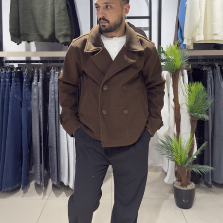 Oversize Kruvaze Kaşe Kaban Kahverengi 