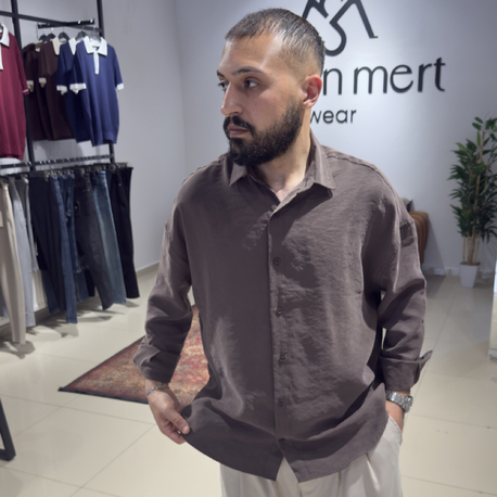 Oversize Yıkamalı Modal Kumaş Gömlek Kahverengi (Premium)
