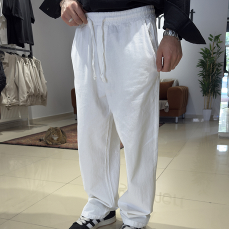 Baggy Keten Pantolon Ekru 