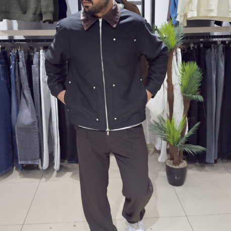 Regular Fit Kadife Yaka Ceket Siyah