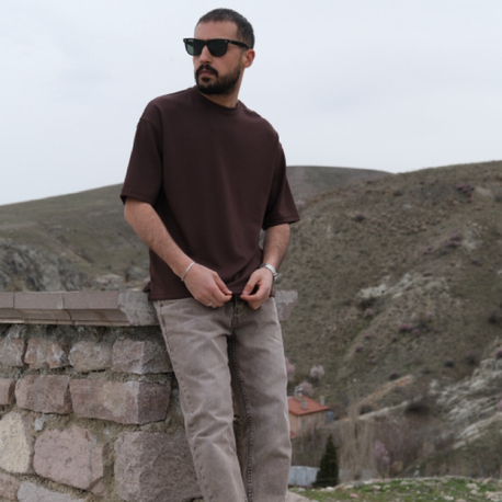 Oversize Oysho Kumaş Tişört Acı Kahve