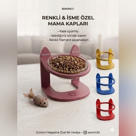 İsme Özel 3D Baskı Kulaklı Mama Kabı Standı | Evinizin Neşesine Özel 