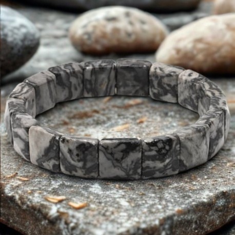 Gri Jasper Doğal Taş Bileklik - 12x12 mm Özel Kare Kesim
