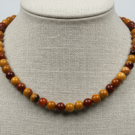 Doğal Mokait Jasper Taşı Kolye – 6 mm Enerji Taşlı El Yapımı Takı