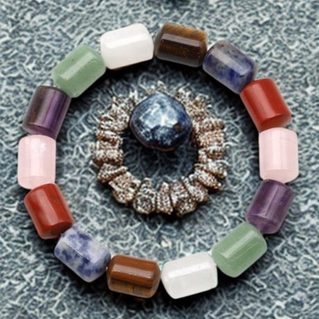 7 Çakra Doğal Taş Bileklik - 10x14 mm Özel Kesim Silindir