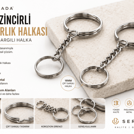 21 mm Zincirli Anahtarlık Halkası ve 16 mm Çift Sargılı Bağlantı Halkası – 1000 Adet