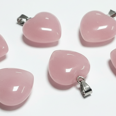 Kalp şeklinde Pembe Kuvars Taşı Kolye Ucu