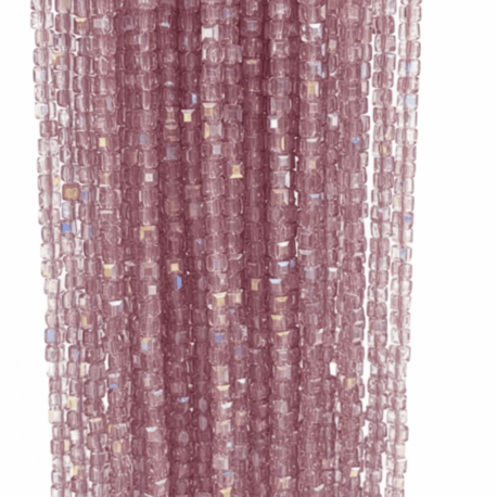 4x4 mm Küp Model Pudra Pembe Kristal Boncuk Dizi (90-95 Adet)
