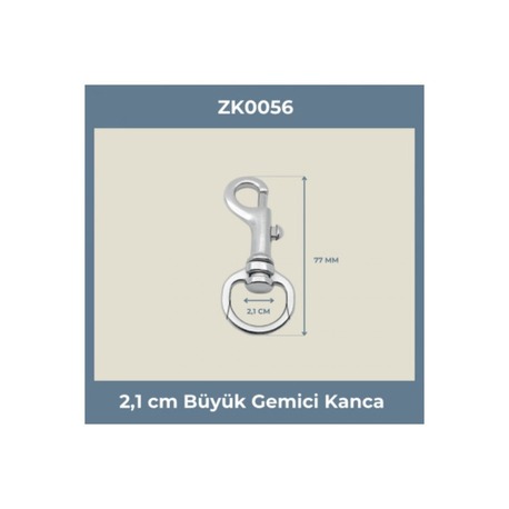2,1 cm Nikel Büyük Gemici Kancası 7,7 cm Döner Başlıklı - 4 Adet