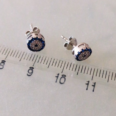925 Ayar Gümüş Mini Nazar Boncuğu Zirkon Taşlı Çivi Küpe