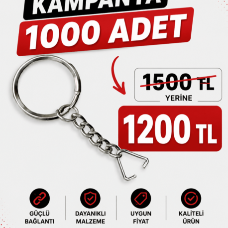 1000 Adet 21 mm Yuvarlak Anahtarlık Halkası + 1,2 mm Üçgen Bağlantı Halkası