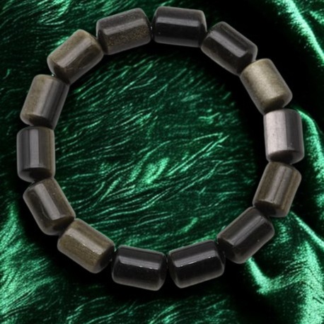 A Kalite Golden Obsidyen Doğal Taş Bileklik - 10 x 14 mm Silindir Kesim