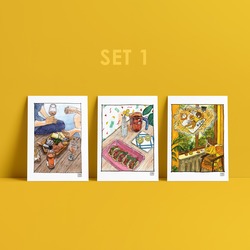 3'lü kartpostal illüstrasyon seti / illustrated postcard set of 3