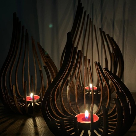 Huş Ağacı Lazer Kesim Ahşap Mumluk Seti – 3’lü Dekoratif Tealight Mumluk