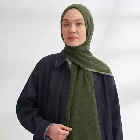 ARMANDA - 3352 Müslin Biyeli Şal - Çam Yeşili
