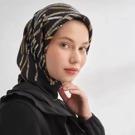 ARMANDA - 4353 Rora Desen Twill İpek Eşarp - Siyah