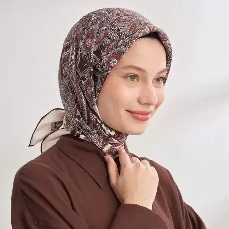 ARMANDA - 4352  Anesha Desen Twıll İpek Eşarp - Bordo