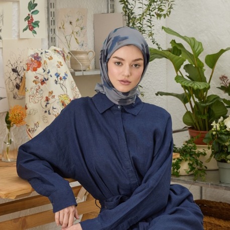 FRESH SCARFS - İsla Desen Pamuk İpek Eşarp - Mavi