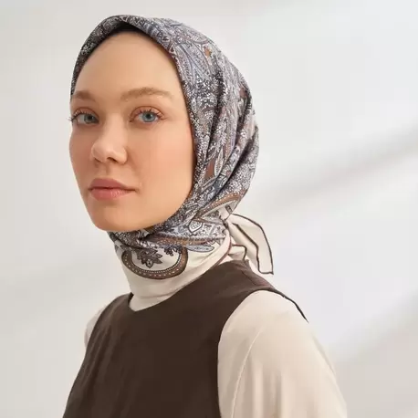 ARMANDA - 4352 Anesha Desen Twıll İpek Eşarp - Kahve