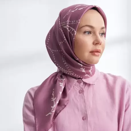 ARMANDA - 4313 Çift Taraflı Muse Desen Twıll İpek Eşarp - Gül Kurusu-Pudra