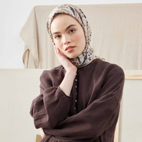 FRESH SCARFS - Tiny Garden Desen Pamuk İpek Eşarp - Bej