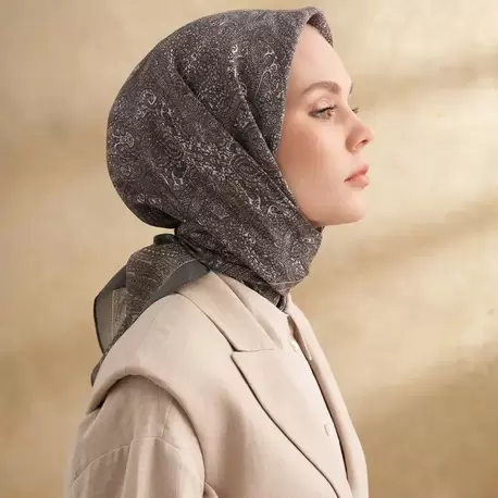 ARMANDA - 3155 Vintage Desen Eşarp - Gri