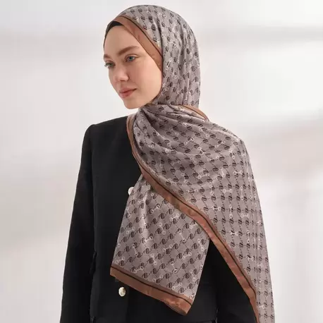 ARMANDA - 3361 Monogram Desen Şal - Gri - Sütlü Kahve