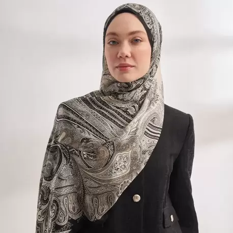 ARMANDA - 4456 Mystic Desen Şal - Siyah Krem