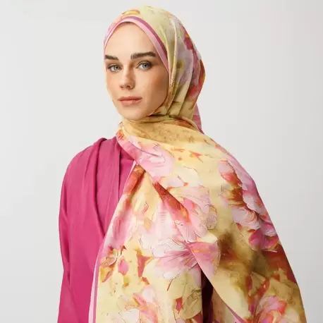 MOONCORN - Rose Desen Hebei İpek Şal - Pembe