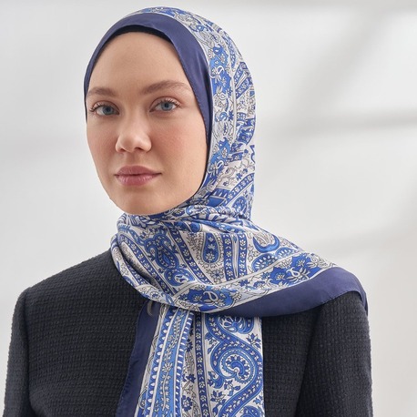 ARMANDA - 6035 Pashmina Desen Şal - Lacivert Saks