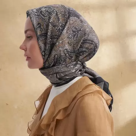 ARMANDA - 3155 Vintage Desen Eşarp - Siyah Gold