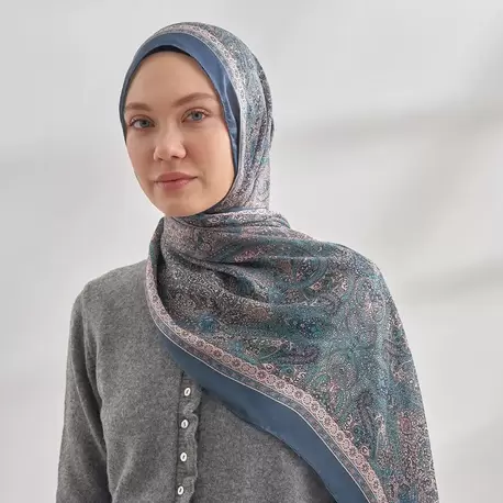 ARMANDA - 6036 Etnik Desen Şal - Lacivert Turkuaz