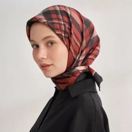 ARMANDA - 4358 Naya Desen Twill İpek Eşarp - Bordo