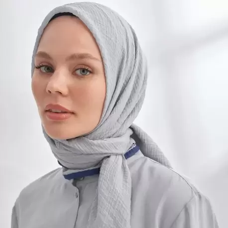 ARMANDA - 3353 Müslin Biyeli Eşarp - Açık Gri