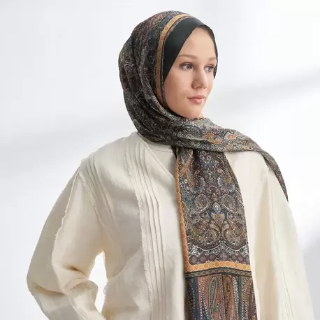 ARMANDA -6036 Etnik Desen Şal - Kaşmir Haki