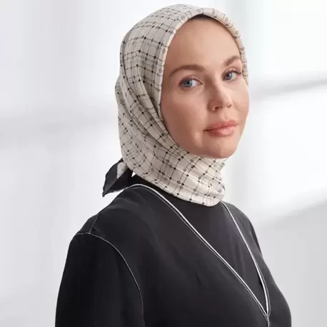 ARMANDA- 4306 Orbıs Desen Twıll İpek Eşarp - Krem