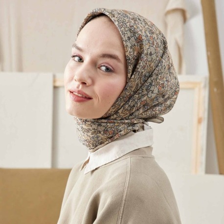 FRESH SCARFS - Blooming Garden Desen Pamuk İpek Eşarp - Bej