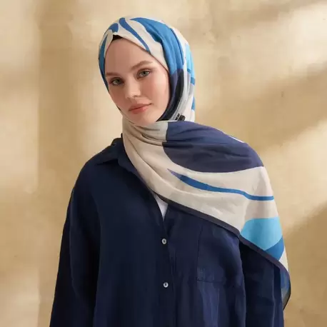 ARMANDA- 3383 İpek Pamuk Sarah Desen Şal - Bej İndigo