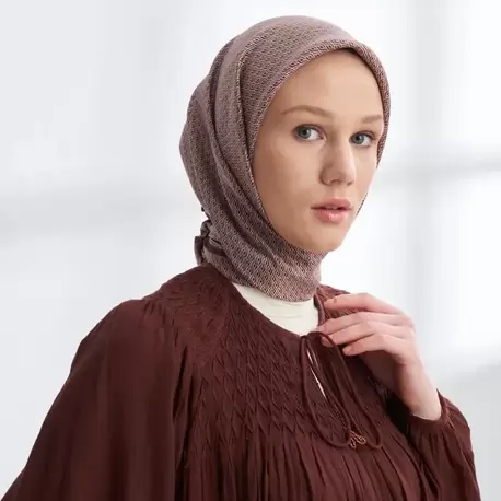 ARMANDA - 4303 NOIRE DESEN TWILL İPEK EŞARP - Kızıl Kahve