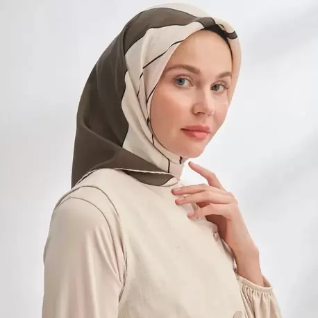ARMANDA - 4355 İnaya Desen Twill İpek Eşarp - Taş-Vizon