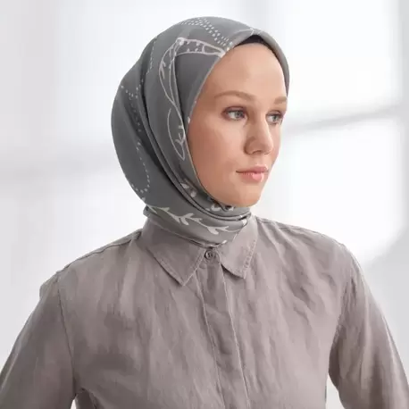 ARMANDA - 4313 Çift Taraflı Muse Desen Twıll İpek Eşarp - Bej-Keten