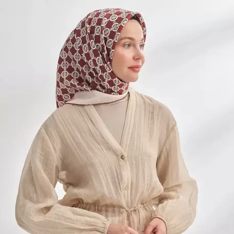 ARMANDA - 4350 Soil Desen Twill İpek Eşarp - Bordo