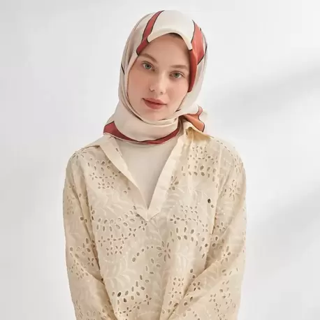 ARMANDA - 4355 İnaya Desen Twill İpek Eşarp - Kiremit
