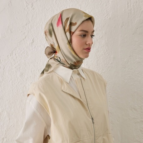 FRESH SCARFS - İsla Desen Pamuk İpek Eşarp - Vizon