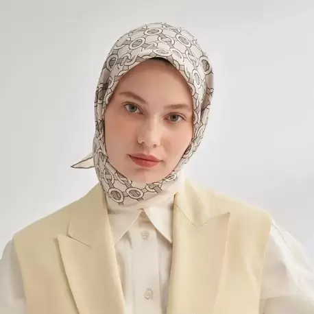 ARMANDA - 4350 Soil Desen Twill İpek Eşarp - Taş-Vizon