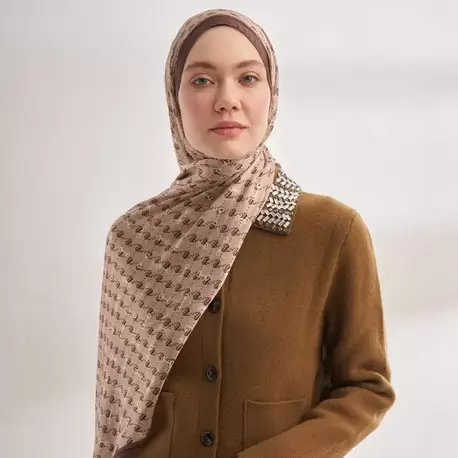 ARMANDA - 3361 Monogram Desen Şal - Bej - Kahve