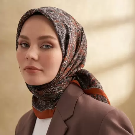 ARMANDA - 3155 Vintage Desen Eşarp - Taba
