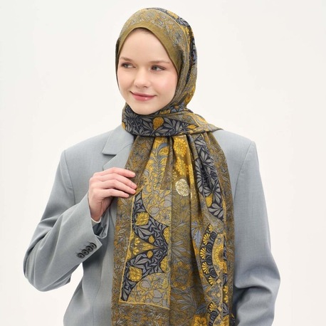SİLK HOME - Urban Hours Floral Motif Desen Olive Mayda Şal 190x70